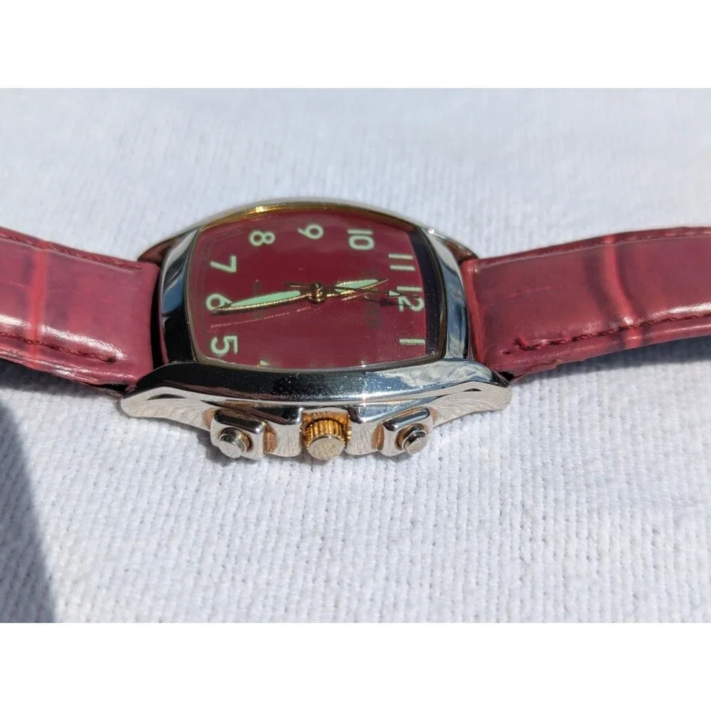 Bijoux Terner Womens Red Dial Leather Strap Quartz Watch (with NEW BATTERY)